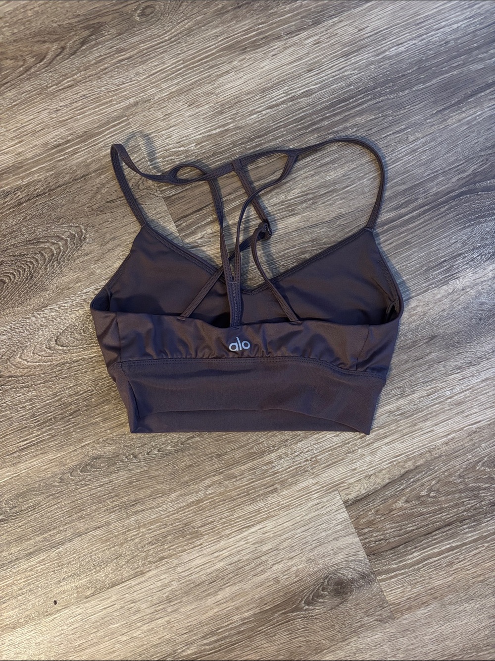 ALO Yoga Strappy Longline Sports Bra in Dark Brown